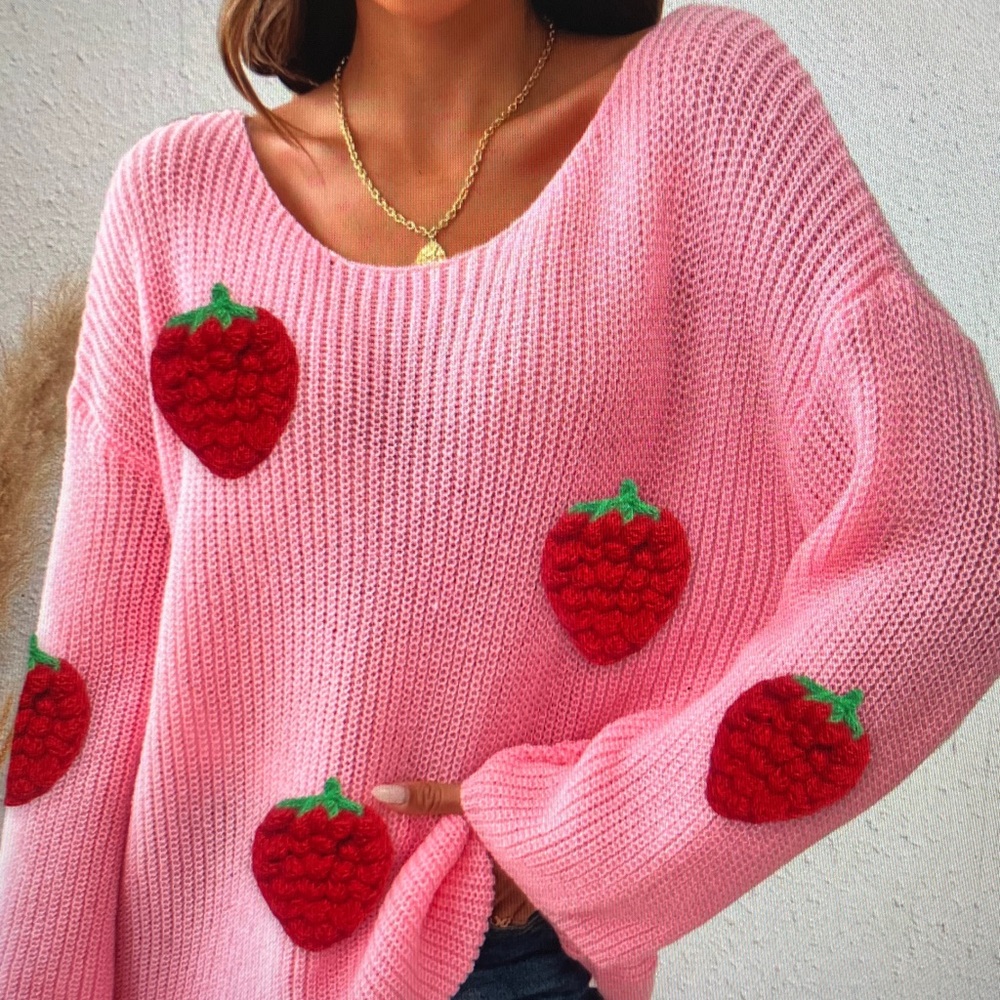 Pink Strawberry Knit Sweater